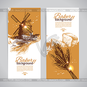 Set of bakery sketch banners. Vintage s - vector clipart