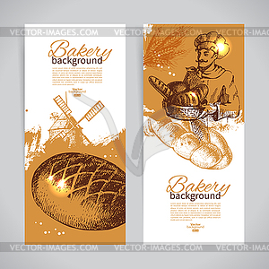 Set of bakery sketch banners. Vintage s - color vector clipart