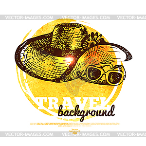 Travel tropical design banner. sketch and watercolor - vector image
