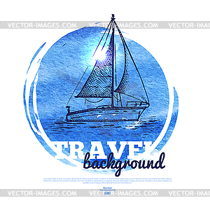 Travel tropical design banner. sketch and watercolor - vector clip art