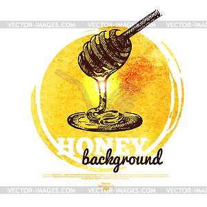 Honey banner with sketch and watercolor - vector clipart