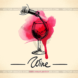 Wine vintage background. Watercolor sketch - color vector clipart