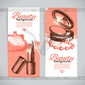 Set of beauty sketch banners. Vintage illustra - vector clipart