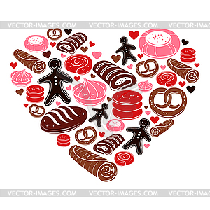 Candy heart. Set of sweet bakery icons - vector clipart