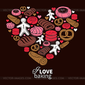 Candy heart. Set of sweet bakery icons - vector clip art