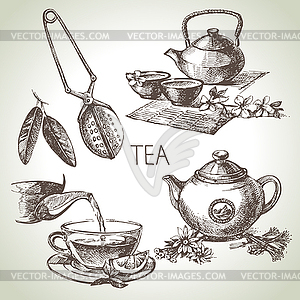 Sketch Tea Set - Vector Image