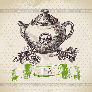 Tea vintage background. sketch . Menu des - vector clipart