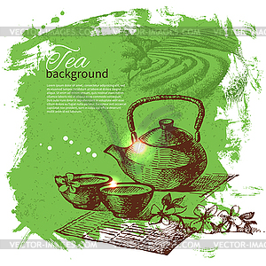 Tea vintage background. sketch . Menu des - vector clip art