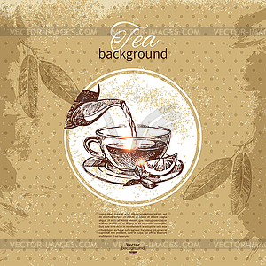 Tea vintage background. sketch . Menu des - vector clipart