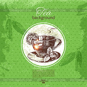 Tea vintage background. sketch . Menu des - color vector clipart