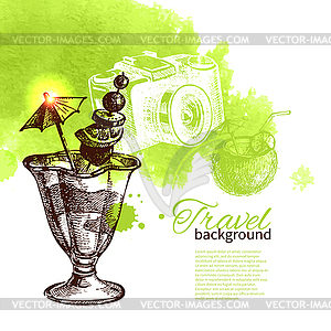 Travel and holiday background. sketch watercolor - vector clip art