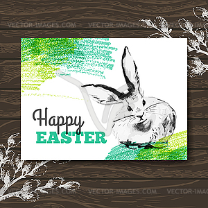 Easter card. Sketch watercolor Easter rabbit. - vector clipart