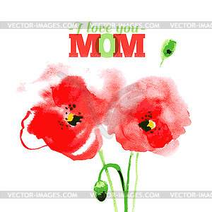 Beautiful watercolor paint red poppy. . Cards - vector image