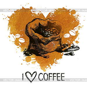 Vintage coffee background with splash watercolor - vector clip art