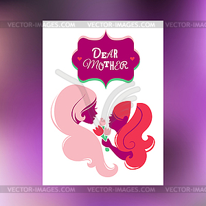 Card of Happy Mother`s Day. Beautiful mother - royalty-free vector clipart