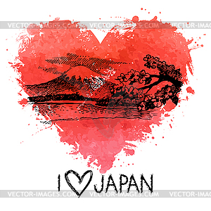 Sketch Japanese with splash watercolor h - vector image