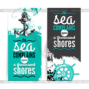 Set of travel grunge banners. Sea nautical design. - vector clip art