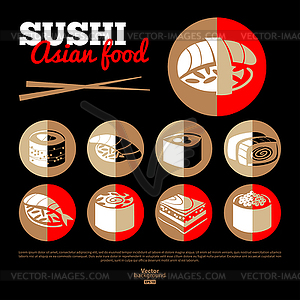 Japan sushi. Asian food. Flat icon set. Menu design - vector clipart