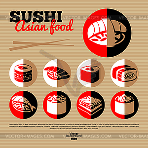 Japan sushi. Flat icon set. Menu design - vector image