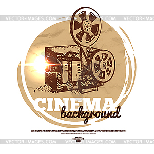 Vintage movie cinema banner with sketch - vector image