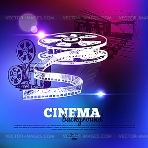 Movie cinema poster. Background with sketch - vector clipart