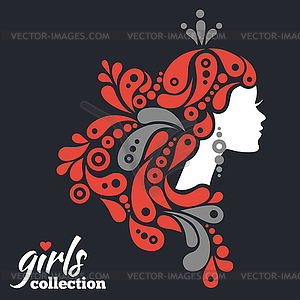 Beautiful woman silhouette with flowers. Girls - vector image