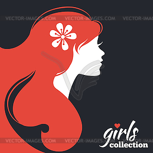 Beautiful woman silhouette with flowers. Girls - vector clip art