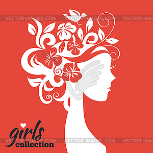 Beautiful woman silhouette with flowers. Girls - vector image