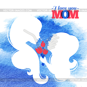 Card of Happy Mother`s Day. Beautiful mother - vector clipart