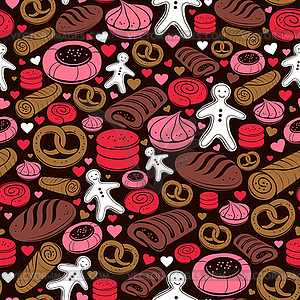 Candy seamless pattern. Set of sweet bakery icons - vector image