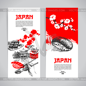 Set of Japanese sushi banners. Hand darwn sketch s - royalty-free vector image