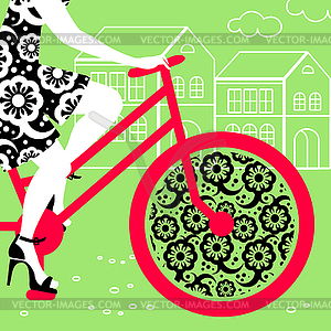 Silhouette of beautiful girl on bicycle - vector clip art