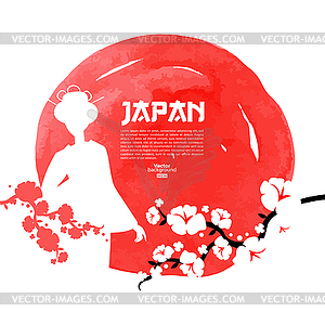 Japanese cherry . Sketch and watercolor t - vector clipart