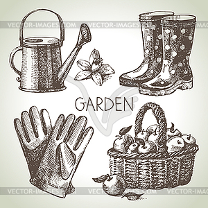 Sketch gardening set. design elements - vector image