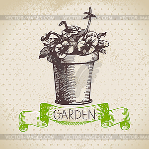 Vintage sketch gardening background. design - vector clipart