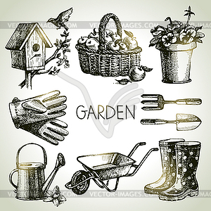 Sketch gardening set. design elements - vector clip art