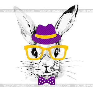Hipster rabbit. watercolor sketch portrait - vector image