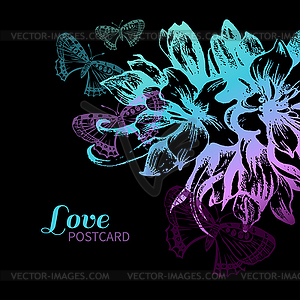 Floral love card - vector image