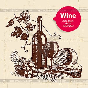 Wine vintage background with banner. sketch - vector clipart