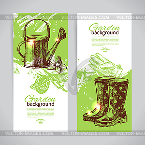 Set of sketch gardening banner templates. vintage - vector image