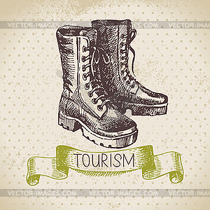 Vintage sketch tourism background. Hike and - vector EPS clipart