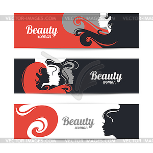 Banners with stylish beautiful woman silhouette. - vector image