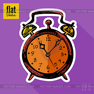 Sketch style alarm clock flat icon - vector image