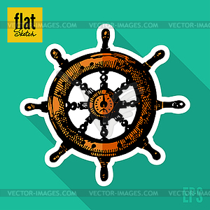 Эскиз корабли типа колеса плоский значок - изображение в векторном виде