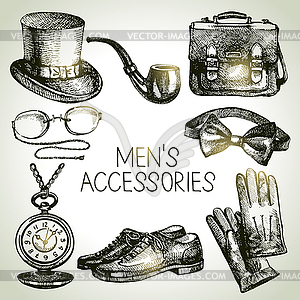 Sketch gentlemen accessories. men s set - vector clipart