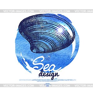 Seashell banner. Sea nautical design. sketch and - vector image