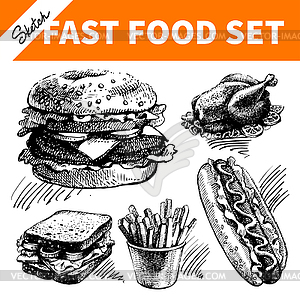 Fast food set. sketch s - vector clipart