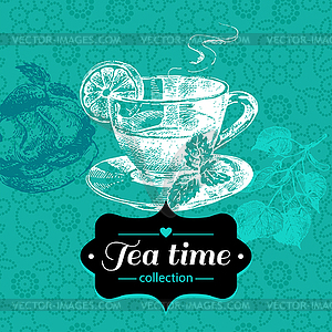 Tea vintage background. sketch . Menu des - vector image