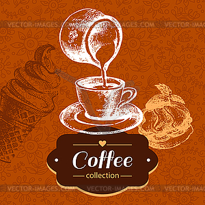 Vintage coffee background. sketch . Menu - vector EPS clipart