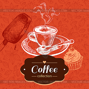 Vintage coffee background. sketch . Menu - vector image